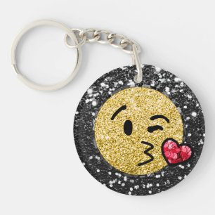 *~* AP40 Rotes Herz QR Küssendes Emoji Glitter Schlüsselanhänger