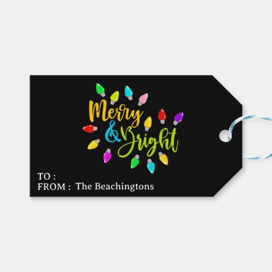 *~* AP44 FOTO Merry Bright Weihnachtsgeschenk Tag Geschenkanhänger (Vorderseite (Horizontal))