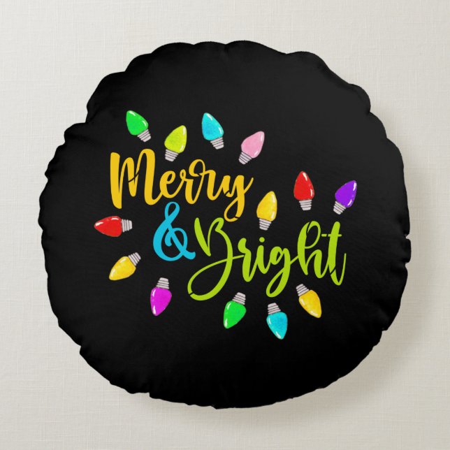 *~* AP44 Merry Bright farbenfrohe Weihnachtsbeleuc Rundes Kissen (Vorderseite)