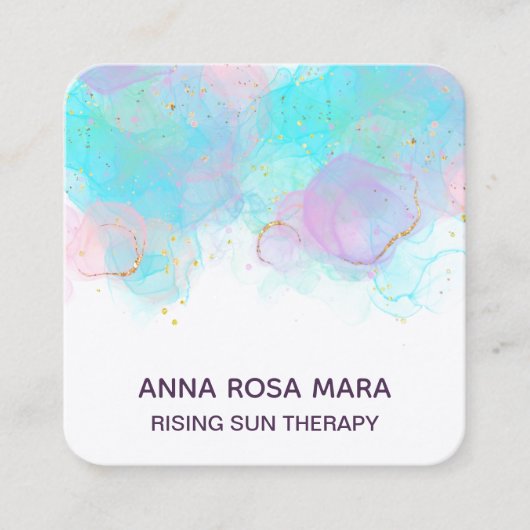 *~* AP46 Pastel QR Gold Glitzer Abstrakt Tinte LOG Quadratische Visitenkarte (Vorderseite)