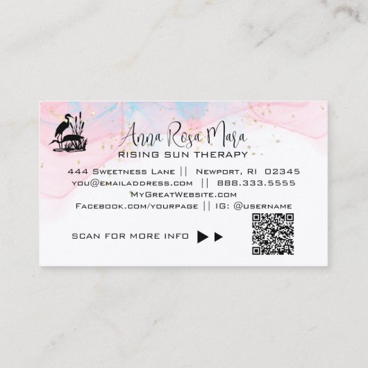 *~* AP46 QR Ethereal Beach Marsh Elegant 2 Heron Visitenkarte (Rückseite)