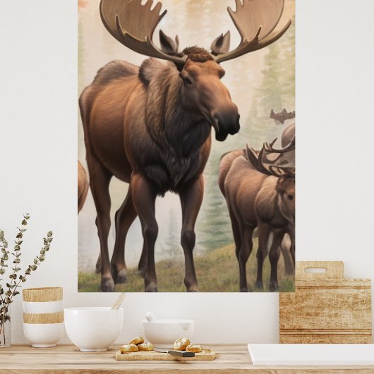 *~* AP49 Herd MOSE Stream Forest Nature Poster (Küche)