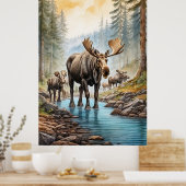 *~* AP49 MOOSE Herd Stream Nature Forest Poster (Küche)