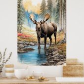*~* AP49 MOOSE Rocks Stream Forest Nature Poster (Küche)