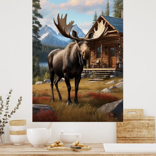 *~* AP49 MOOSE Stream Nature Cabin Forest Poster (Küche)