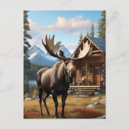 *~* AP49 MOOSE Stream Nature Cabin Forest Postkarte