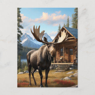*~* AP49 MOOSE Stream Nature Cabin Forest Postkarte