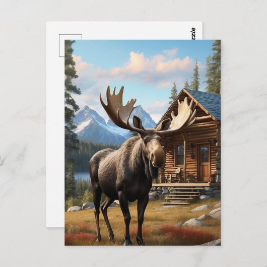 *~* AP49 MOOSE Stream Nature Cabin Forest Postkarte (Vorne/Hinten)