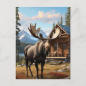 *~* AP49 MOOSE Stream Nature Cabin Forest Postkarte (Vorderseite)