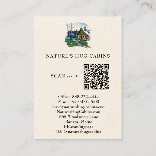 *~* AP49 Rustikale Hütte QR Hütte FrühlingsBirches Visitenkarte (Rückseite)