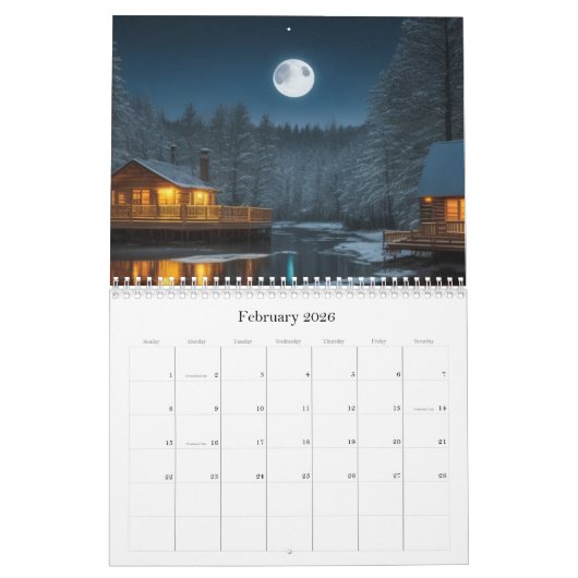 *~* AP49 Rustikale Hütten Blockkabinen Künstlerisc Kalender (Feb 2026)