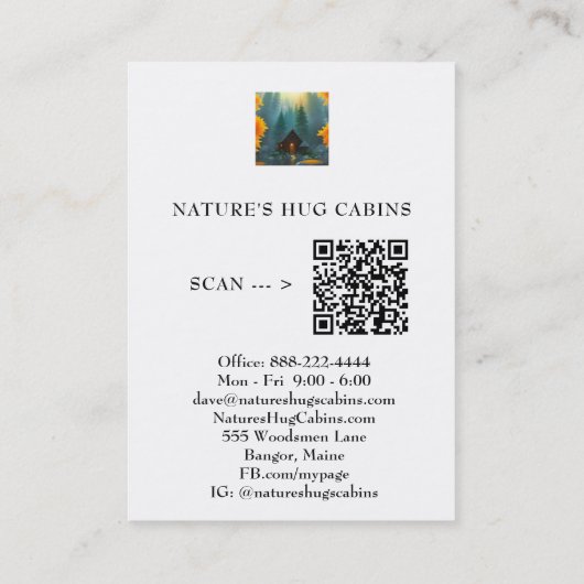 *~* AP49 Rustikale Kabine Hütte QR LOGO Fall Pines Visitenkarte (Rückseite)
