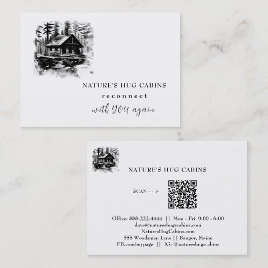 *~* AP49 Rustikale Kabine QR Hütte Lodge Visitenkarte (Vorne/Hinten)