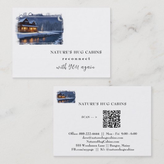 *~* AP49 Rustikale Kabine QR Stream Snowy Night Visitenkarte (Vorne/Hinten)