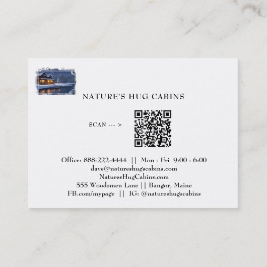 *~* AP49 Rustikale Kabine QR Stream Snowy Night Visitenkarte (Rückseite)