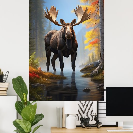 *~* AP49 starker MOOSE Stream Nature Forest Poster (Heimbüro)