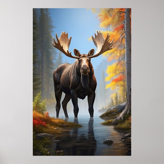*~* AP49 starker MOOSE Stream Nature Forest Poster (Vorne)