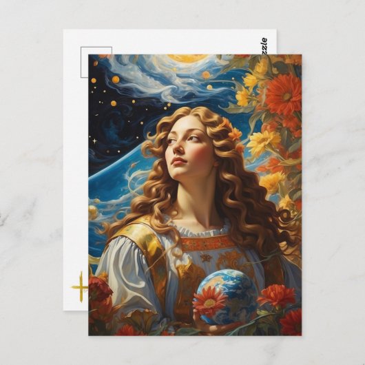 *~* AP50 Fantasy Universe Cosmic Goddess Blume Postkarte (Vorne/Hinten)