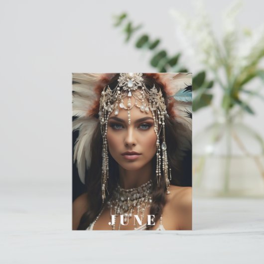 *~ AP53 JUNE Boho BIRTHDAY PEARLS Frau Postkarte (Stehend Vorderseite)