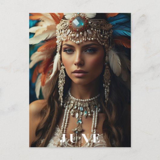 * AP53 JUNI BIRTHDAY PEARLS Boho Woman Postkarte (Vorderseite)