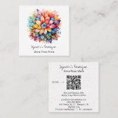 *~* AP57 Boho QR Bold Retro 60's Blume Bouquet Quadratische Visitenkarte (Vorne/Hinten)