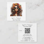 *AP57 Orange Boho QR Floral Wild Hippie Girl Quadratische Visitenkarte (Vorne/Hinten)