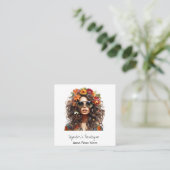 *AP57 Orange Boho QR Floral Wild Hippie Girl Quadratische Visitenkarte (Stehend Vorderseite)