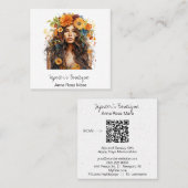 *~* AP57 QR Orange Boho Blume Hair Hippie Girl Quadratische Visitenkarte (Vorne/Hinten)