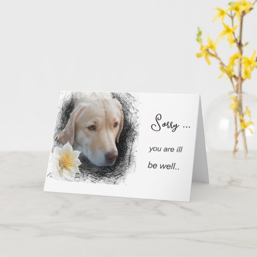 *~ AP61 Blume Sick Get Well Sad Dog Karte (Gelbe Blume)
