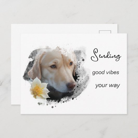 *~* AP61 Good Vibes Labrador Retriever Blume Postkarte (Vorne/Hinten)