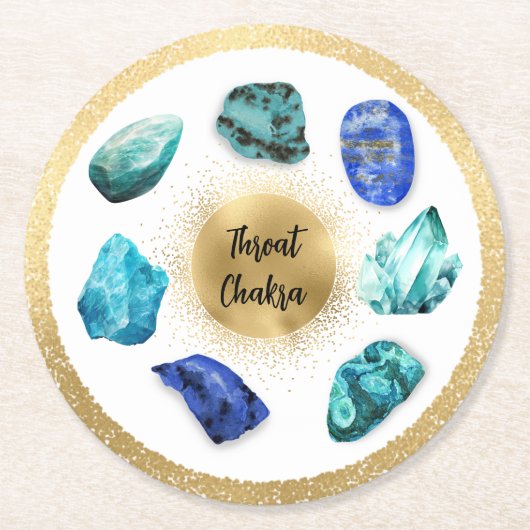 *~* AP64 Emoto Water Elixir Throat Chakra Runder Pappuntersetzer (Vorderseite)