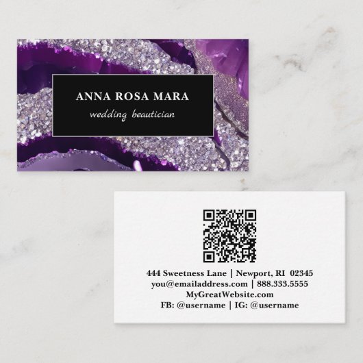 *~* AP66 Glam QR Lavende Lila Silver Glitzer Visitenkarte (Vorne/Hinten)