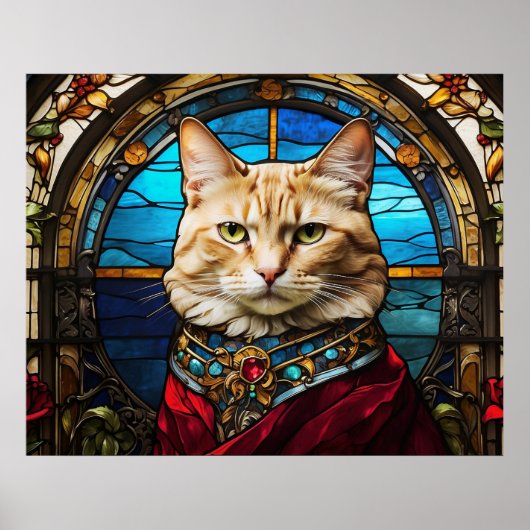 *~* AP68 5:4 Cat Feline Watercolor Stetted Glass Poster (Vorne)