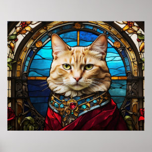 *~* AP68 5:4 Katze Feline Wasserfarbe Buntglas Poster