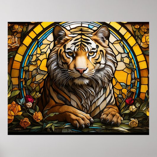 *~* AP68 Fantasy TIGER Gestaltetes Glas Farbvoll 5 Poster (Vorne)