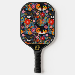 *~* AP68 Floral Whimsical Quirky Cat FOTO 8 Pickleball Schläger