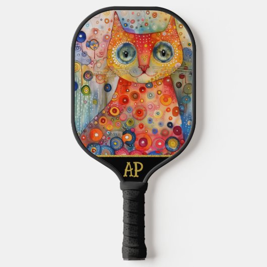 *~* AP68 Whimsical Quirky Cat Vibrant Colorful 3 Pickleball Schläger (Vorderseite)