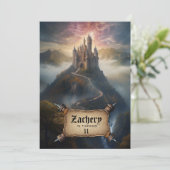 *~* AP88 Bergburg Mittelalterliche Fantasie Geburt Einladung (Stehend Vorderseite)