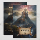 *~* AP88 Bergburg Mittelalterliche Fantasie Geburt Einladung (Vorne/Hinten)