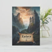 *~* AP88 Fantasy Castles Mittelalterliches Geburts Einladung (Stehend Vorderseite)