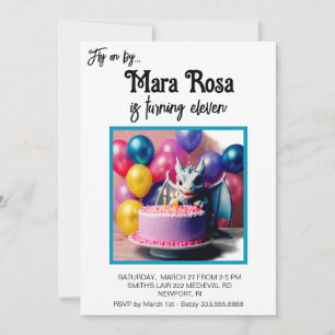 *~* AP88 FOTO Niedlich Baby Dragon Geburtstagspart Einladung