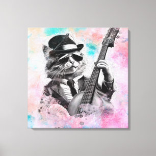 *~ AP91 Pink Blue Percussionist Cool Cat DRUMMER Leinwanddruck