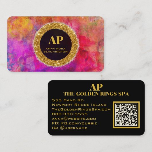 *~AP93 Neon Warm BOLD Abstrakt QR Business Card Visitenkarte (Vorne/Hinten)