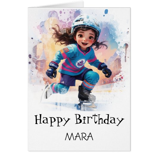 *~* AP94 17 Hockey Girl Player Cute Birthday Card (Vorne)