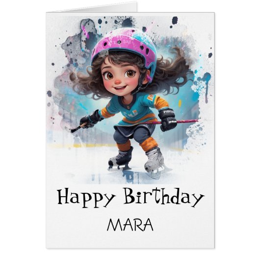 *~* AP94 22 Hockey Girl Player Cute Birthday Card (Vorne)