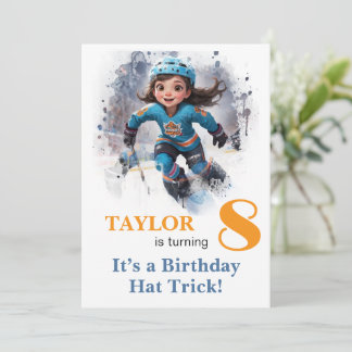 *~* AP94 DIY k-8 Cute Hockey Girl Birthday Einladung
