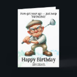 *~* AP94 Funny Old Man Golf Swinging Birthday Card Dankeskarte<br><div class="desc">(Suchcode AP914um ähnliche Objekte zu finden) Einfache Übertragung auf andere Zazzle Produkte. Energetisch von Anna Rosa Senior Spry Old Man Golfer mit Brille und Entschlossenheit verstärkt. QUOTE Fore erleben Sie Ihr Alter - behalt einfach zu schwingen! Festgestellter Golfer :) Funny Golf Geburtstagskarte - PERSONALISIEREN SIE CUSTOMIZE vollständig . NAME ,...</div>