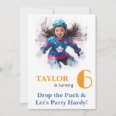 *~* AP94 k-21  DIY Cute Hockey Girl Birthday Einladung (Vorderseite)