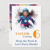 *~* AP94 k-21  DIY Cute Hockey Girl Birthday Einladung (Vorne/Hinten)