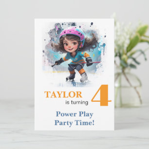*~* AP94 k-22 DIY Niedlich Hockey Girl Geburtstag Einladung